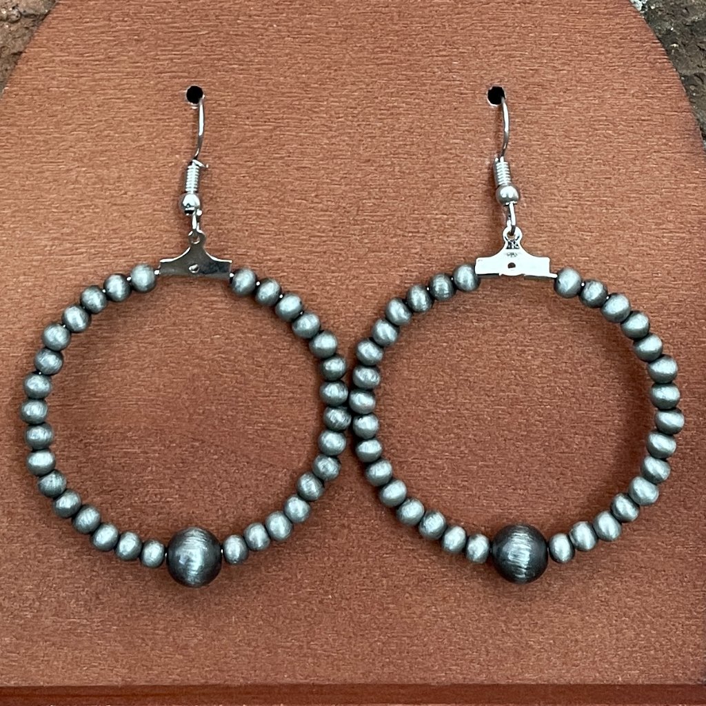 Navajo Style Pearl Hoop Drop Earrings